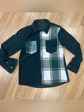 Zaful Dark Green Plaid Panel Button-Up Shirt